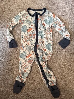 William and Ryan  Kids Cream Footed One-Piece Pajamas with Blue and Orange Print